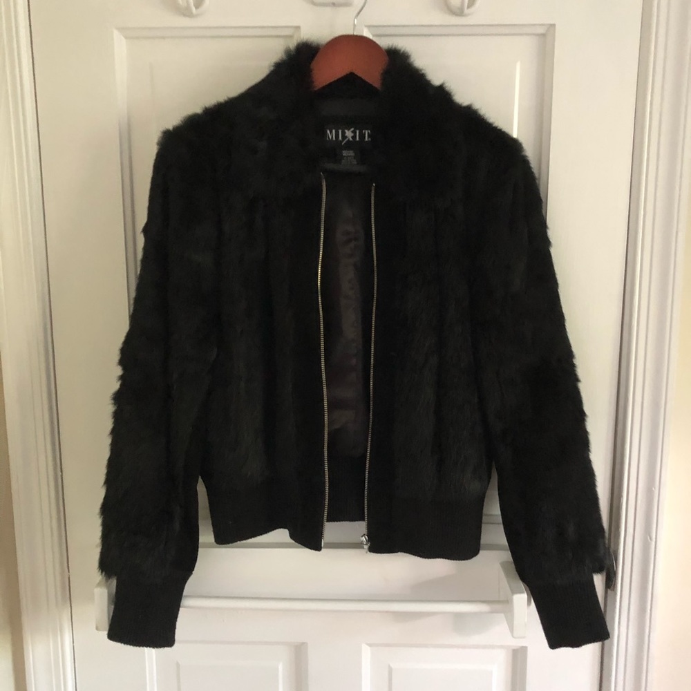 Mix it black rabbit fur jacket